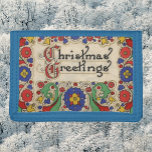 Cartera De 3 Hojas Saludos de Navidad vintage con frontera decorativa<br><div class="desc">Ilustracion de época Victorian Feliz Navidad diseño de texto. Las palabras "Christmas Greetings" (Saludos de Navidad) en letras antiguas están rodeadas de un colorido borde decorativo floral con flores abstractas.</div>