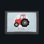 Cartera De 3 Hojas Tractor de Doodle rojo del niño con nombre<br><div class="desc">Este diseño es parte de una colección que incluye doodles de transporte para ropa de bebé y chica y accesorios. Este diseño cuenta con un tractor de granja rojo dibujado a mano, y puede ser personalizado con el nombre de su niño. Perfecto como la primera cartera de un joven granjero...</div>