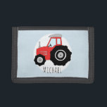 Cartera De 3 Hojas Tractor de Doodle rojo del niño con nombre<br><div class="desc">Este diseño es parte de una colección que incluye doodles de transporte para ropa de bebé y chica y accesorios. Este diseño cuenta con un tractor de granja rojo dibujado a mano, y puede ser personalizado con el nombre de su niño. Perfecto como la primera cartera de un joven granjero...</div>