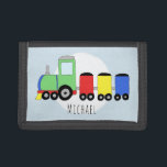 Cartera De 3 Hojas Tren locomotor Doodle colorido del niño con nombre<br><div class="desc">Este diseño es parte de una colección que incluye doodles de transporte para ropa de bebé y chica y accesorios. Este diseño cuenta con un colorido tren de locomotoras dibujado a mano, y puede ser personalizado con el nombre de su niño. Perfecto como regalo de cumpleaños para la primera billetera...</div>