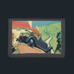 Cartera De 3 Hojas Viaje en coche convertible en el país<br><div class="desc">Viaje de ilustracion vintage e imagen de transporte con una pareja viajando por una carretera en el campo en un antiguo automóvil convertible.</div>