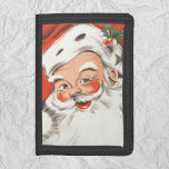 Cartera De 3 Hojas Vintage Christmas, Jolly Santa Claus con sonrisa<br><div class="desc">Ilustracion de la Vintage. Imagen de feriado navideño con un alegre Santa Claus sonriendo con una gran sonrisa. San Nicolás se está riendo y usando un gorra peludo con algunas hojas y bayas huecas. ¡Saludos de temporada!</div>