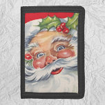 Cartera De 3 Hojas Vintage Christmas, Jolly Santa Claus con su Gorra<br><div class="desc">Ilustracion de la Vintage. Imagen de feriado navideño con un retrato de un retro Santa Claus (un feliz San Nicolás) con ungüento y bayas en su difuso gorra. ¡Ho ho ho ho y Merry Christmas!</div>