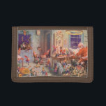 Cartera De 3 Hojas Vintage Christmas, Santa Claus con Elves Workshop<br><div class="desc">Ilustracion de la Vintage. Imagen de feriado de Navidad con Jolly San Nicolás y sus elfos ocupados construyendo juguetes, muñecas, caballos mecedores, etc. en el taller de Santa en el Polo Norte en la Víspera de los Navidades. Santa Claus está revisando su lista traviesa o buena una vez más para...</div>