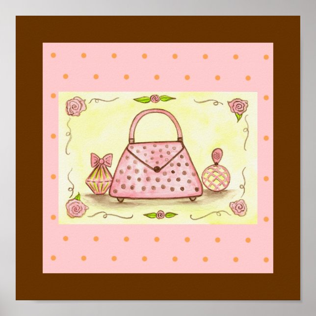 Cartera Rosa Bonita Botella de Perfume Póster de R (Frente)