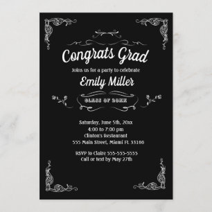 Cartón blanco negro de invitación a graduación