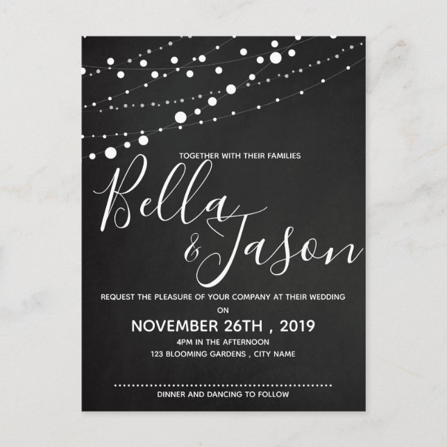 Cartón Con Luz De Cuerdas Invitación De Boda (Anverso)