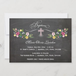 Cartón floral  Invitación al bautismo Chica
