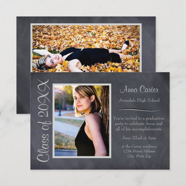 Cartón negro/gris - Invitación de graduación 3x5x (Anverso / Reverso)