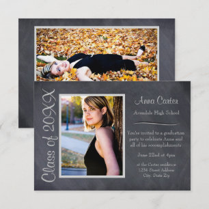 Cartón negro/gris - Invitación de graduación 3x5x