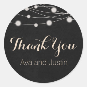 Cartón rústico y luz de cadena Gracias Sello