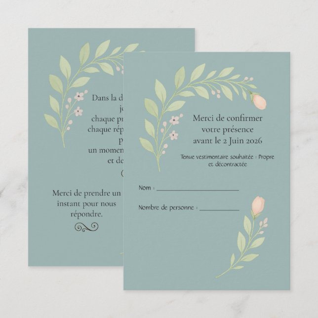 Cartons réponses de mariage RSVP (Anverso / Reverso)
