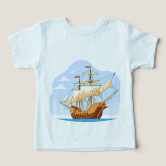 Cartoon Galleon Sailing on Blue Water