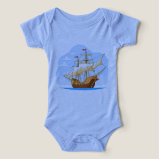 Cartoon Galleon Sailing on Blue Water