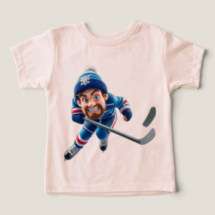 Cartoon Hockey Player Skating with Intense Express