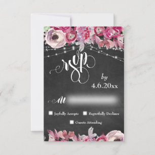 Cartucho, luces, caligrafía de flores rosadas RSVP