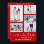 Cartucho multifoto de Feliz Navidad<br><div class="desc">Sube tus 4 fotos favoritas a esta tarjeta de fotos de Navidad que incluye tu saludo con letras de moda en un fondo rojo escarlata (o cualquier color) de la tarjeta de vacaciones. Seleccione Matte para el papel más pesado y la Alta Definición para la mejor calidad de la foto....</div>