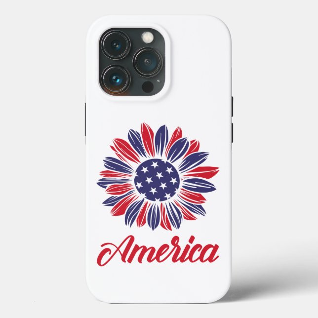 Cas para iPhone Patriotic American Sunflower Funda (Reverso )