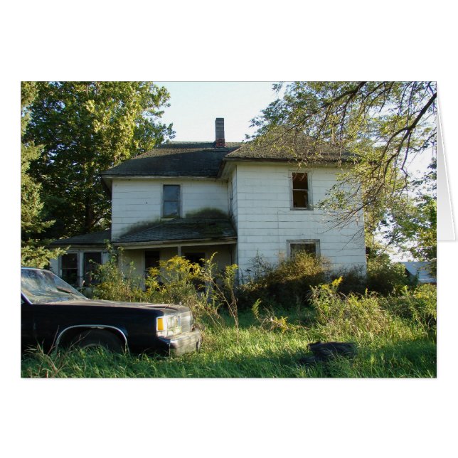 Casa abandonada y auto en la zona rural de Iowa (Anverso (Horizontal))