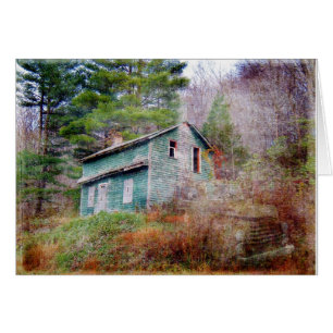 Casa abandonada y camionetas de arte digital