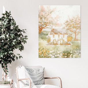 Casa antigua en el arte cottagecore de la pradera 