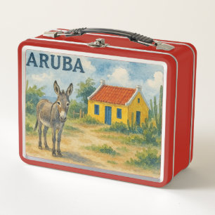Casa cunucu amarilla de Aruba con burro acuarela