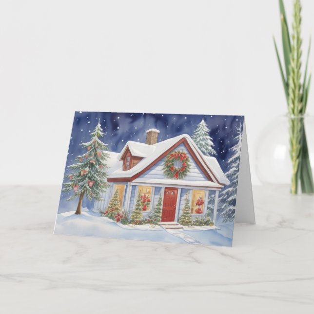 Casa de acuarela Invierno Nieve Navidad (Anverso)