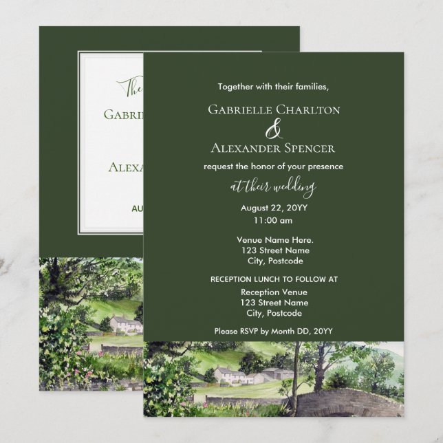 Casa de campo cerca de la invitación a la boda de  (Anverso / Reverso)