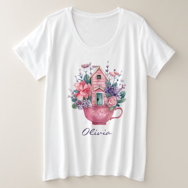 Casa de cuento de hadas rosadas de té mujeres blan (Anverso del diseño)