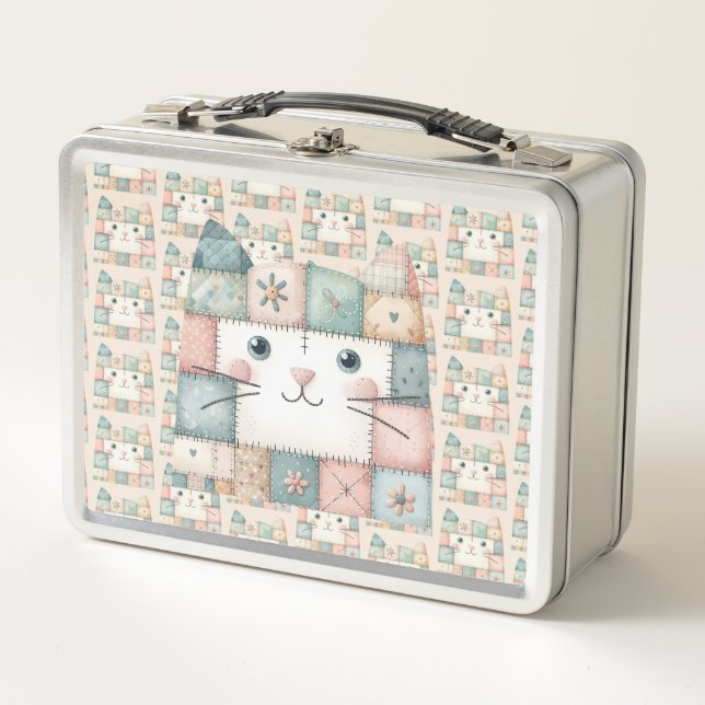Casa de gatito pastel de falso patchwork (Anverso)