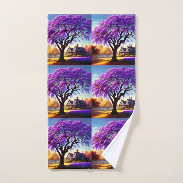 Casa de granja Jacaranda Tree, toalla de mano (Toalla de mano)