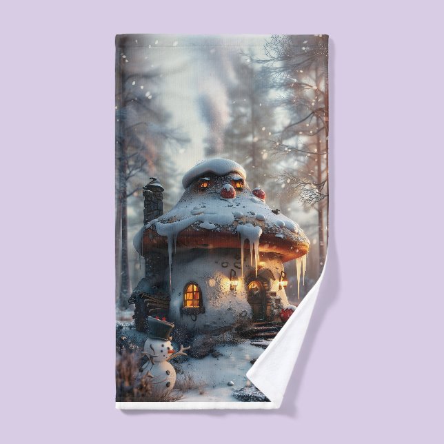 Casa de hongos en la nieve (Toalla de mano)