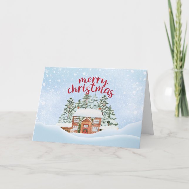 Casa de invierno Feliz Navidad nevada (Anverso)