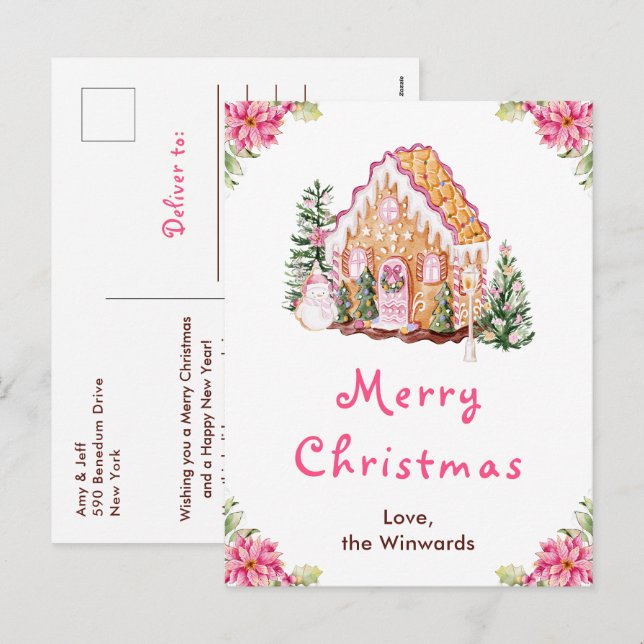 Casa de Jengibre Rosa Feliz Navidad (Anverso / Reverso)