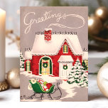 Casa De Navidad Vintage En Saludos De Nieve<br><div class="desc">Casa Vintage De Navidad En Tarjeta De Festividad De Saludos De Nieve. Este diseño cuenta con una casa de campo antigua en la nieve. Qué hermosa escena de vacaciones retro. Personalice este diseño personalizado con su propio saludo interno.</div>