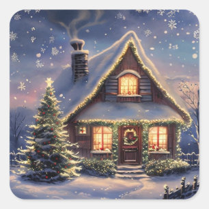 Casa de navidades en Pegatina de feriado de invier