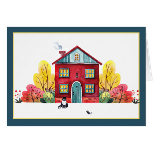 Casa de otoño y gato 