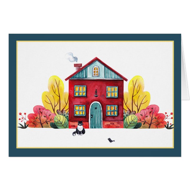 Casa de otoño y gato  (Anverso (Horizontal))