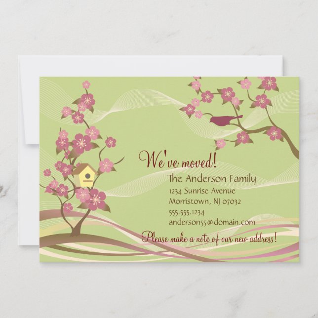 Casa de pájaro Invitación móvil tarjeta plana verd (Anverso)