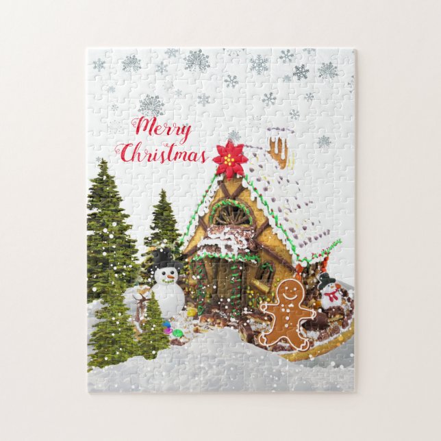 Casa de Pan de Jengibre Rompecabezas de Navidad (Vertical)