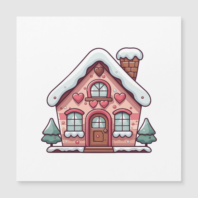 Casa de pan de jengibre rosa con corazones (Anverso)
