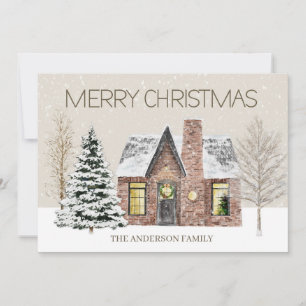 Casa de pino de nieve de invierno Feliz Navidad