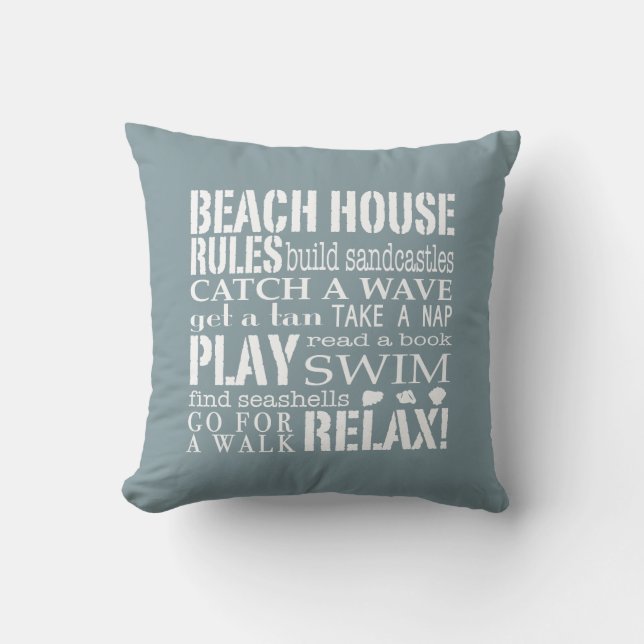 Casa de playa en la almohada de Denim Blue Square (Anverso)