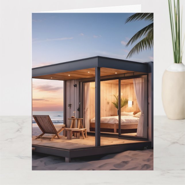 CASA DE PLAYA TARJETA DE REUNIÓN DE CUMPLEAÑOS (Anverso)