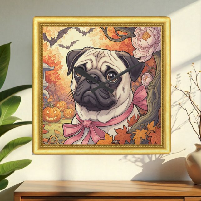 Casa de Pug, Arte Nuovo de Halloween, Reloj Enmarc (Subido por el creador)
