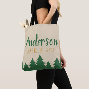 Casa del lago y la bolsa de asas personalizadas de