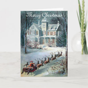 Casa del navidad del vintage y trineo de Santa