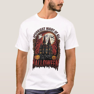 Casa Embrujada Halloween Grabado Antiguo Camiseta