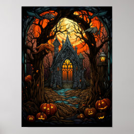 Casa Embrujada Vidrio Pintado Halloween Arte Gótic