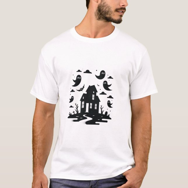 Casa embrujada y fantasmas camiseta de Halloween (Anverso)